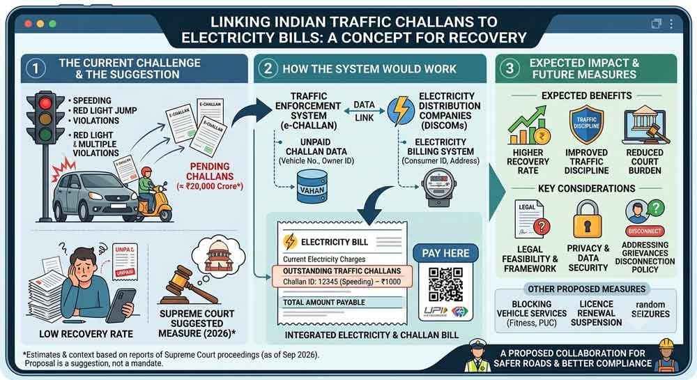 Linking unpaid Traffic Challans to electricity bills to recover dues – Suprem Court of India